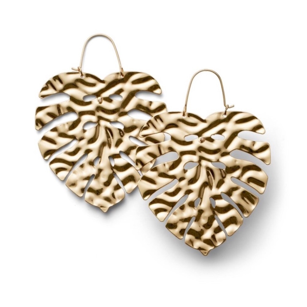 Tabitha Brown Limited Edition Gold Tone Metallic Palm Leaf Drop Earrings - Picture 2 of 11